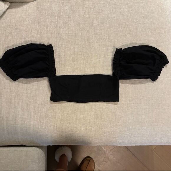 WeWoreWhat x Onia Coco Puff-Sleeve Crop Top Cropped Shirt Black Size Medium - Picture 10 of 14